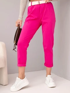 Dámské bavlněné kalhoty s páskem a ohrnutými nohavicemi model 22010182 - K-Fashion