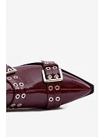 Lakované dámské kotníkové boty na plochém podpatku s pásky a přezkami Bordó model 22039899 - Boto