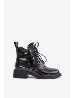 Černé lakované kožené kotníkové boty s podšívkou Bellani Černé lakované kožené kotníkové boty s podšívkou Bellani