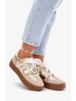 Dámské tenisky na platformě s ozdobami – béžovo-zlaté Vinness Dámské tenisky na platformě s ozdobami – béžovo-zlaté Vinness