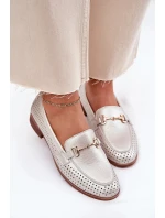 Dámské kožené mokasíny se zdobením na plochém podpatku S.Barski – stříbrné Dámské kožené mokasíny se zdobením na plochém podpatku S.Barski – stříbrné