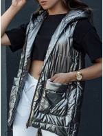 Dámská prošívaná dlouhá vesta s kapucí JESS tmavě šedá FashionStreet TY4446 Dámská prošívaná dlouhá vesta s kapucí JESS tmavě šedá FashionStreet TY4446