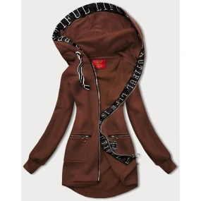 Jednoduchá hnědá dámská mikina s ozdobným zipem (AMG-37)