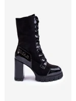 Kůže Šněrovací Boty Na Sloupku Černá model 21634913 - Boto