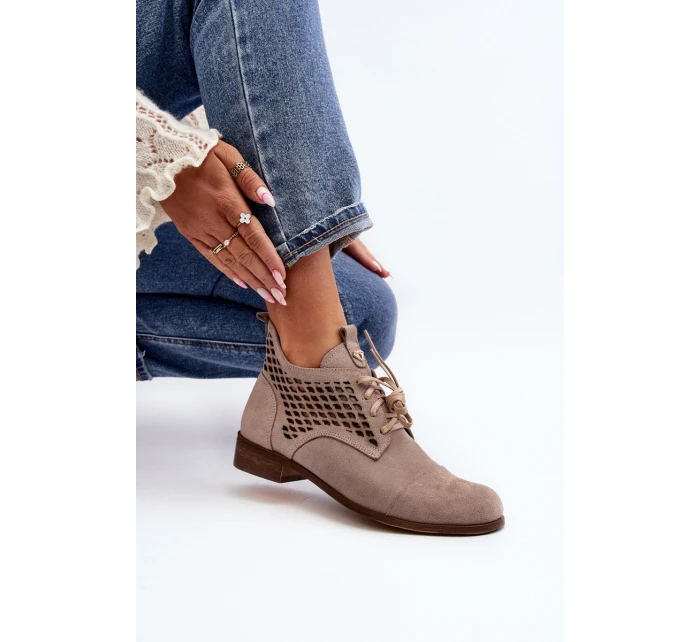 model 21646155 Nízké Dámské Botky se Šněrováním Semišové Bežové - Zazoo