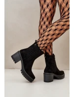 Dámské botky na podpatku z eko semiše zateplené černé Nevitas