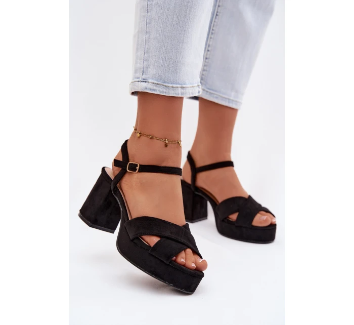 Dámské sandály na podpatku Černé Janelia