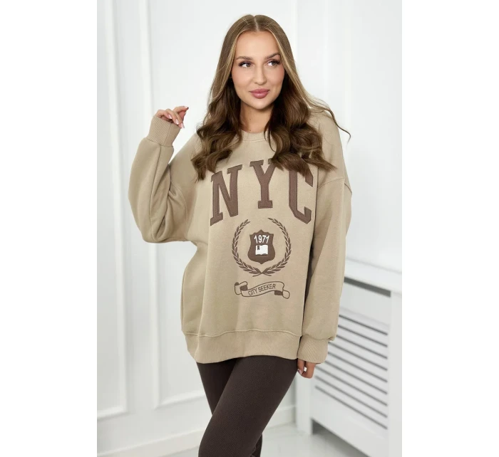 Bavlněná souprava, zateplená mikina + legíny světle béžová