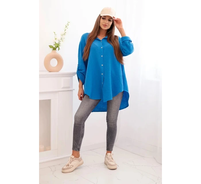 Bavlněná mušelínová košile tyrkys