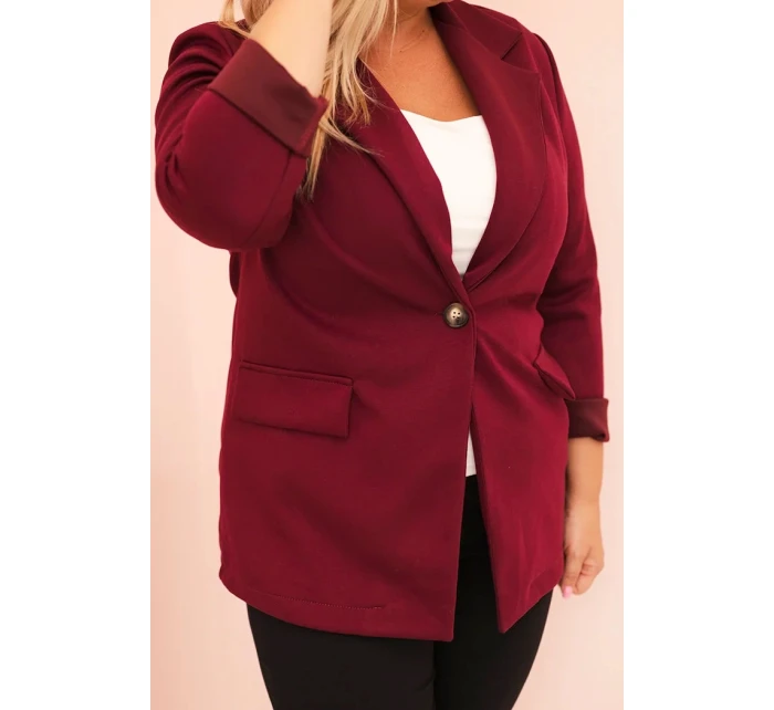 Dámská viskózová blazer Plus Size s dlouhým rukávem a límcem švestková