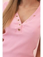 Dámská bavlněná pruhovaná šaty s V výstřihem a knoflíky světle růžová