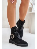 Velurové Kozačky S Přezkou Černé model 21675541 - Zazoo