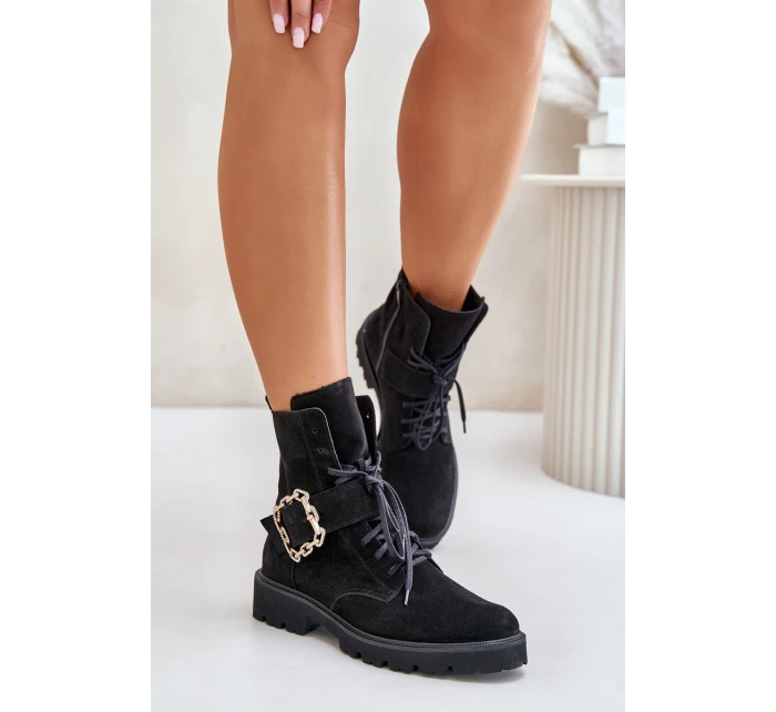 Velurové Kozačky S Přezkou Černé model 21675541 - Zazoo