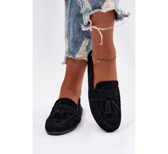 Dámské mokasíny s plochou podrážkou a třásněmi Černé Marilisse Dámské mokasíny s plochou podrážkou a třásněmi Černé Marilisse