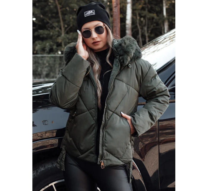 prošívaná dámská zimní bunda s kapucí zelená Dstreet model 21981059 - FashionStreet
