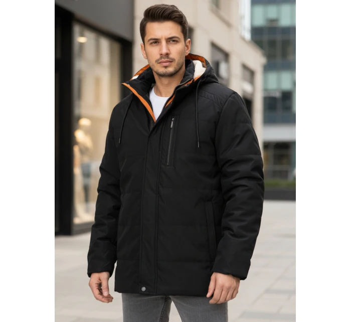 Pánská zimní bunda s kapucí černá FashionStreet TX4992 Pánská zimní bunda s kapucí černá FashionStreet TX4992