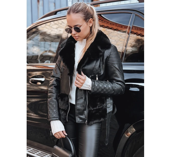 Dámská kožená bunda ramones s kožešinou černá model 21993392 - FashionStreet