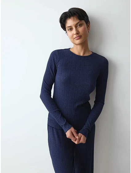 model 22288559 Rib Top LSL Blue  Blue - Triumph