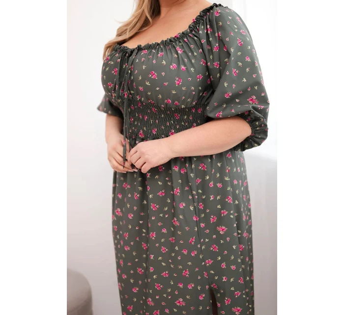 Dámská sukni Plus Size s výstřihem na šňůrky a elastickým pasem khaki