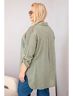 Dámská viskózová košile Plus Size s límečkem a model 22043130 vsadkou khaki - K-Fashion