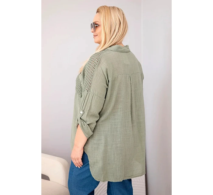 Dámská viskózová košile Plus Size s límečkem a model 22043130 vsadkou khaki - K-Fashion