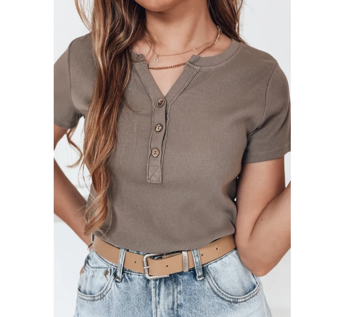 Dámská žebrovaná halenka LOOK hnědá Dstreet model 21988801 - FashionStreet