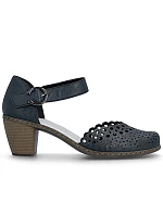 Dámské kožené sandály na jehlovém podpatku pohodlné ažurové tmavě modré Rieker 40902-14