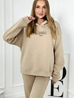 Izolovaná bavlněná souprava, mikina s vyšívacími + kalhotami béžový