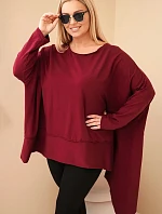 Dámská tunika Plus Size z bavlny s asymetrickým spodním lemem bordová