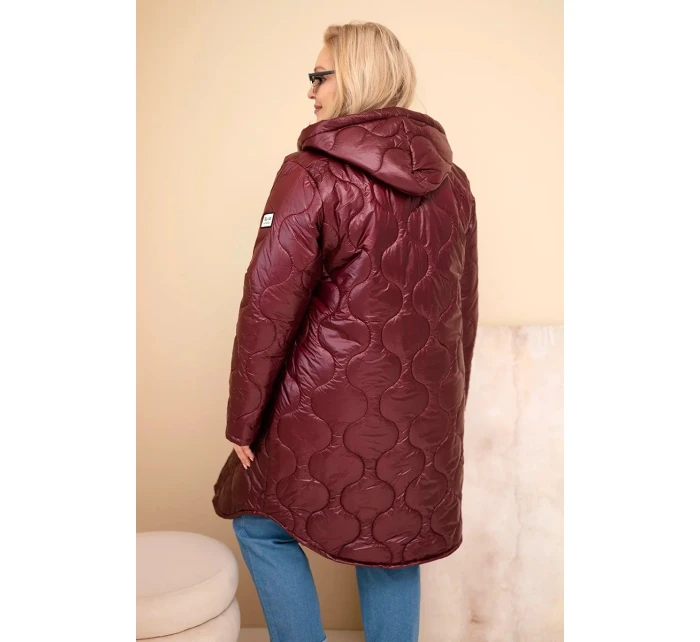 Dámská zimní prošívaná bunda Plus Size s kapucí švestková