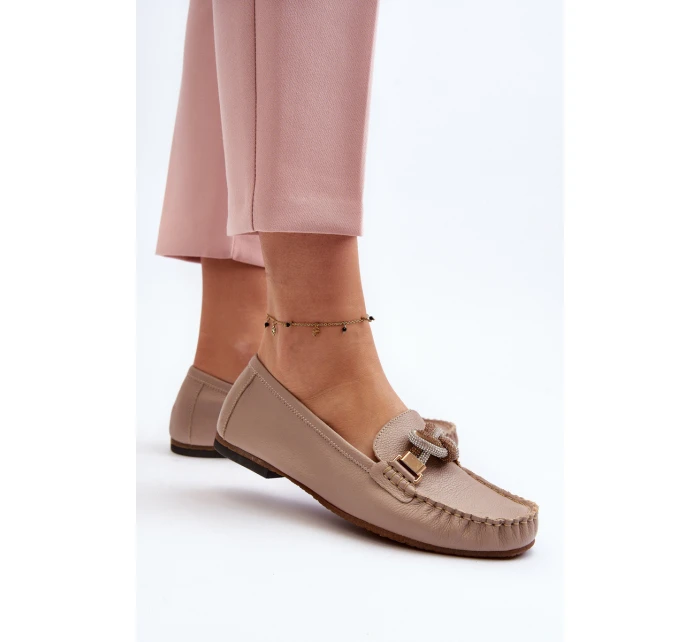 Dámské kožené mokasíny s ozdobou Laura Messi 2761 béžové
