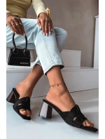 Dámské sandály na podpatku s pásky Eko semišové Černé model 21937775 - Boto