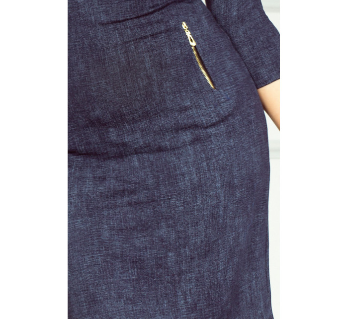 Dámské bavlněné šaty JEANS v designu džín se zipy tmavě modré - Tmavě modrá / S - Numoco