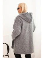 Dámský kabát Plus Size z viskózy na zip s kapucí šedý