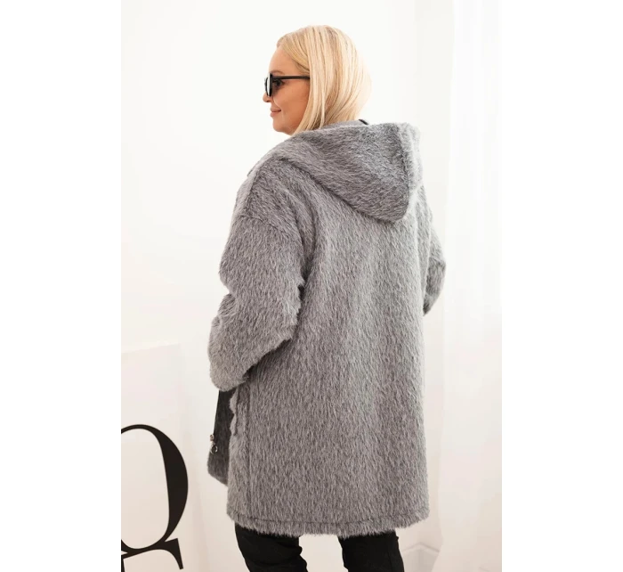 Dámský kabát Plus Size z viskózy na zip s kapucí šedý