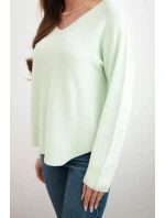 Dámský svetr z viskózy s výstřihem do V světle mátová