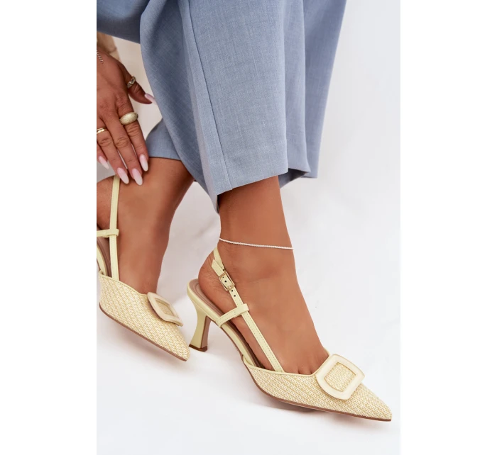 Dámské sandály na podpatku s ozdobným Žluté model 22028004 - Boto