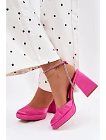 Dámské sandály na vysokém podpatku typu sloupek s páskem s krystaly fuchsiová Seraphina