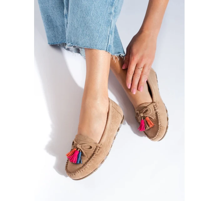 Komfortní dámské  mokasíny hnědé bez podpatku