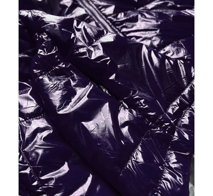 Tmavě modrá lesklá prošívaná dámská bunda s kapucí model 14764934 - S'WEST