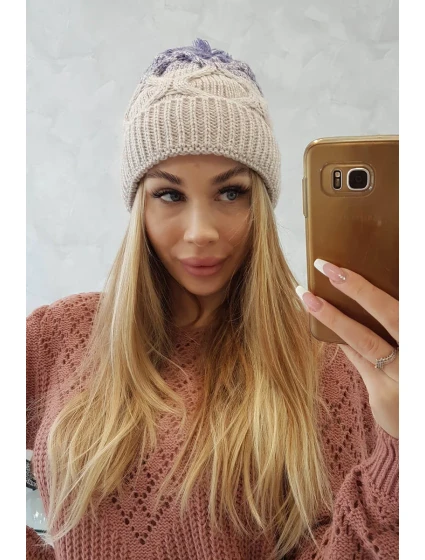 Fleecová čepice Alice K248 béžová+fialová Fleecová čepice Alice K248 béžová+fialová