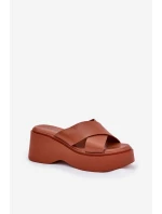 Dámské sandály na platformě a klínu camel Nelithraea Dámské sandály na platformě a klínu camel Nelithraea