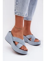 Dámské nazouváky na platformě z eko semiše modré model 21960995 - Boto