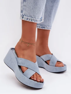 Dámské nazouváky na platformě z eko semiše modré Calorine