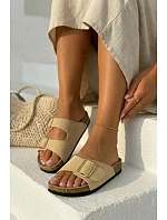 Kožené semišové dámské pantofle s přezkou Béžové model 22118175 - Boto