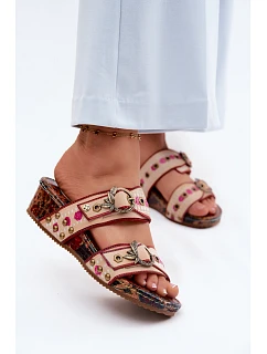 Kožené vzorované dámské sandály na platformě model 22133529 Multicolor - Maciejka