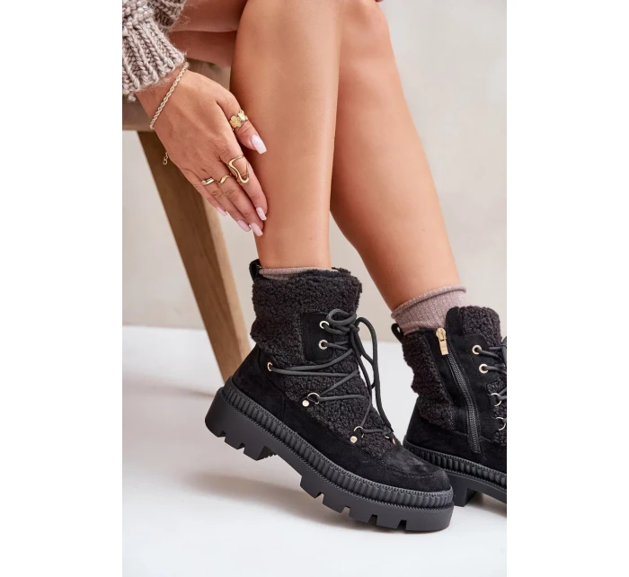 Kotníkové boty s beránkovým kožíškem černé Merilana Kotníkové boty s beránkovým kožíškem černé Merilana
