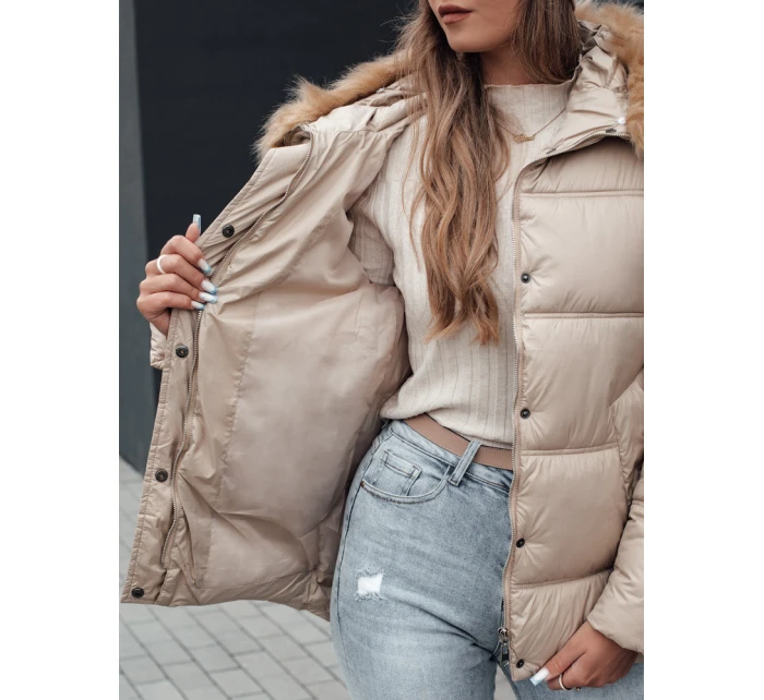 NORDKOLL dámská zimní prošívaná bunda s kapucí světle béžová FashionStreet TY4710