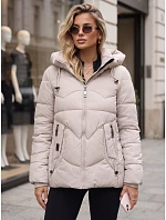Kurtka damska zimowa pikowana z kapturem jasnobeżowa FashionStreet TY5750 Kurtka damska zimowa pikowana z kapturem jasnobeżowa FashionStreet TY5750