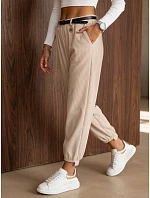 Dámské bavlněné kordurové kalhoty se šlemi, světle béžové, FashionStreet UY3171 Dámské bavlněné kordurové kalhoty se šlemi, světle béžové, FashionStreet UY3171